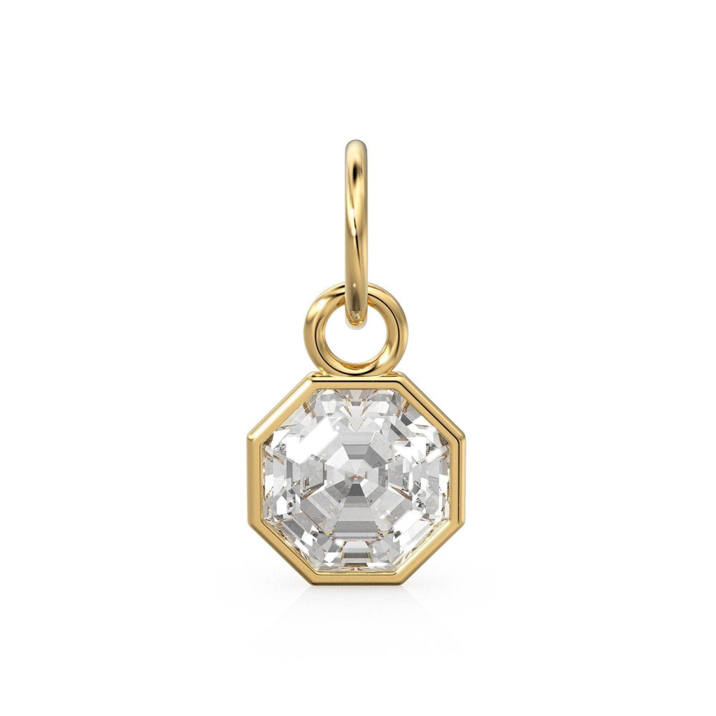 7mm 14k Yellow Solid Gold Rock Crystal Quartz Charm Pendant Bezel Jewelry Finding - Jalvi & Co.