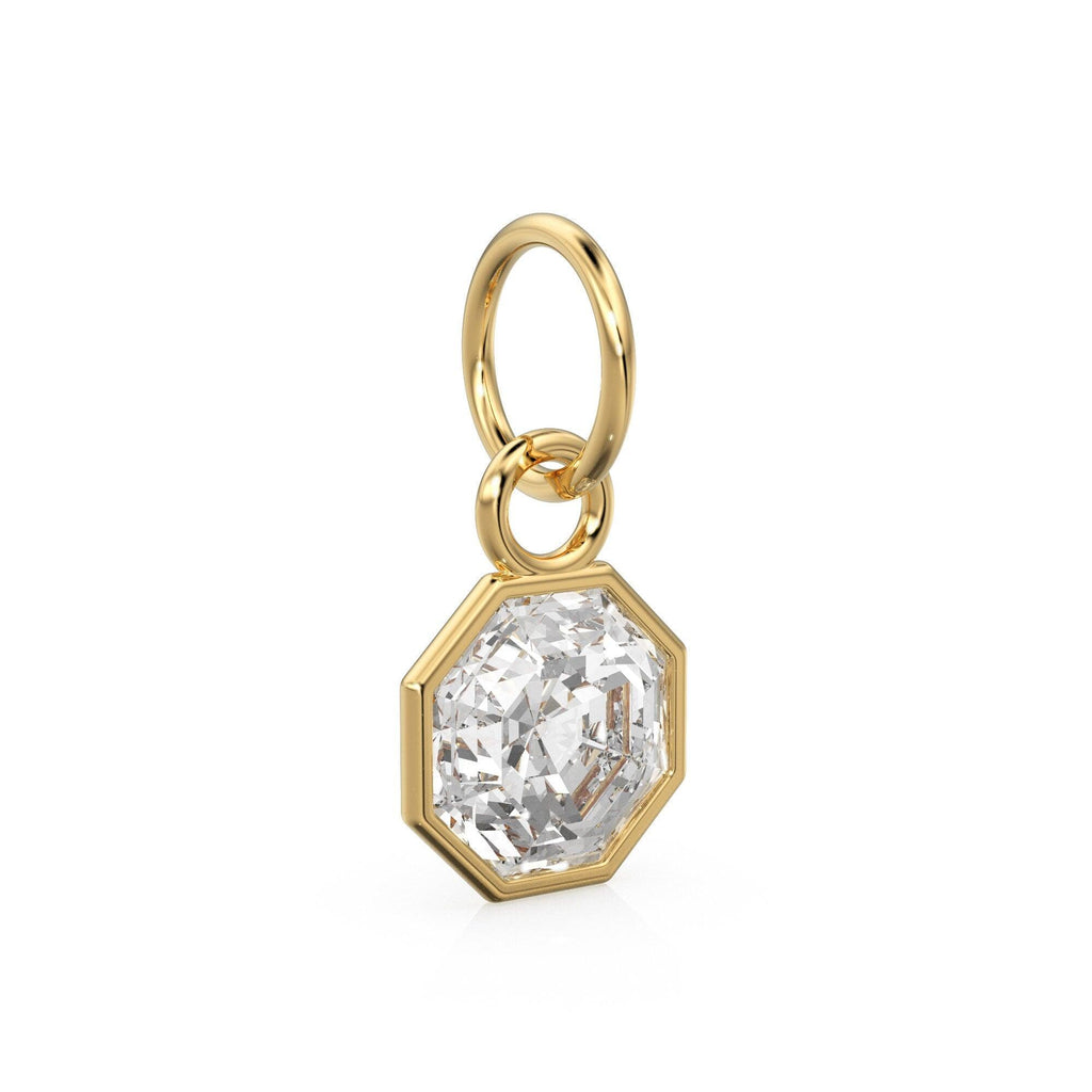 7mm 14k Yellow Solid Gold Rock Crystal Quartz Charm Pendant Bezel Jewelry Finding - Jalvi & Co.