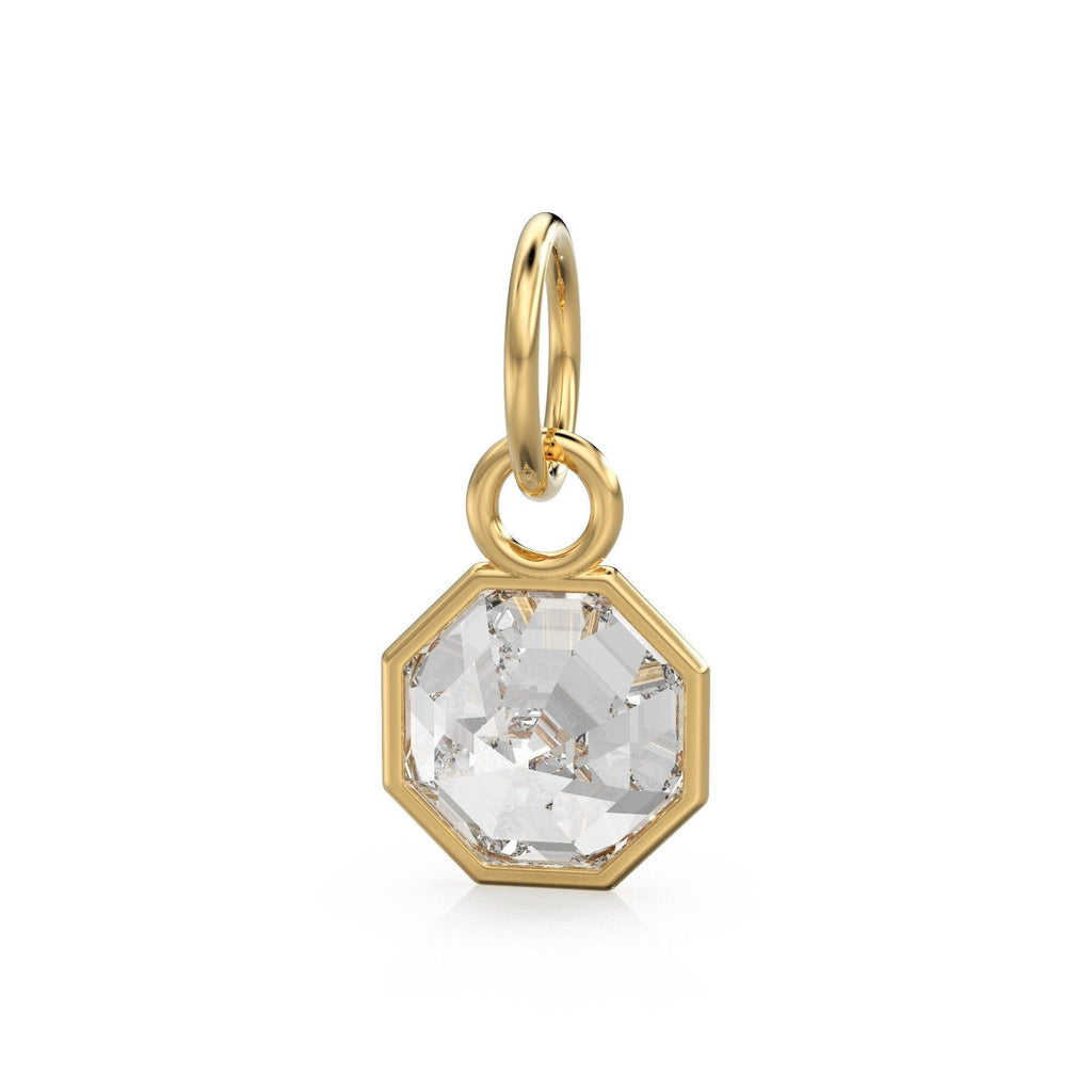 7mm 14k Yellow Solid Gold Rock Crystal Quartz Charm Pendant Bezel Jewelry Finding - Jalvi & Co.