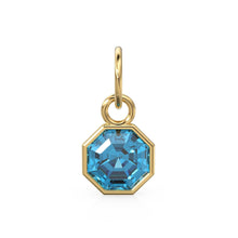 Load image into Gallery viewer, 7mm 14k Yellow Solid Gold Swiss Blue Topaz Charm Pendant Bezel Jewelry Finding - Jalvi &amp; Co.