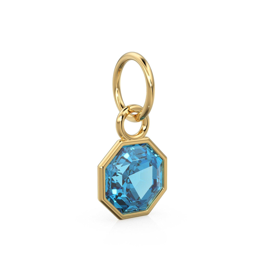 7mm 14k Yellow Solid Gold Swiss Blue Topaz Charm Pendant Bezel Jewelry Finding - Jalvi & Co.