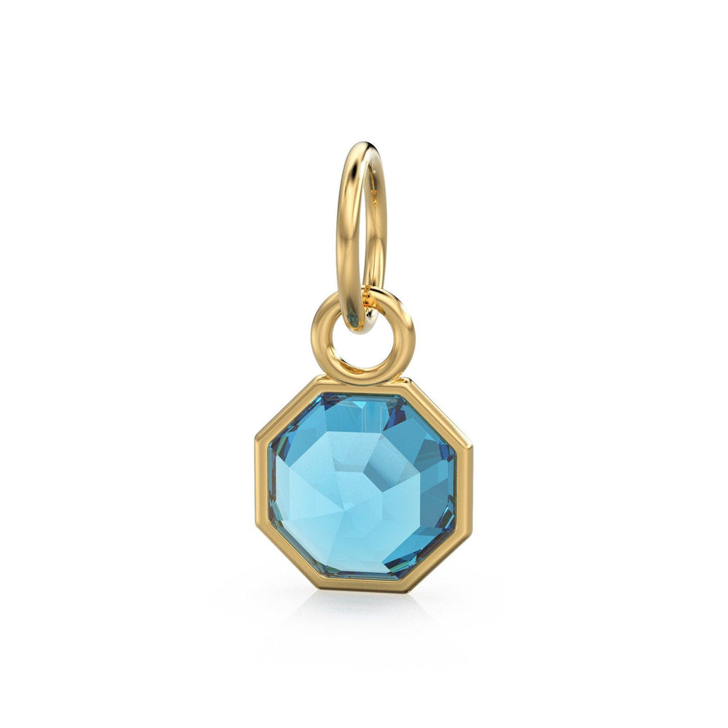 7mm 14k Yellow Solid Gold Swiss Blue Topaz Charm Pendant Bezel Jewelry Finding - Jalvi & Co.