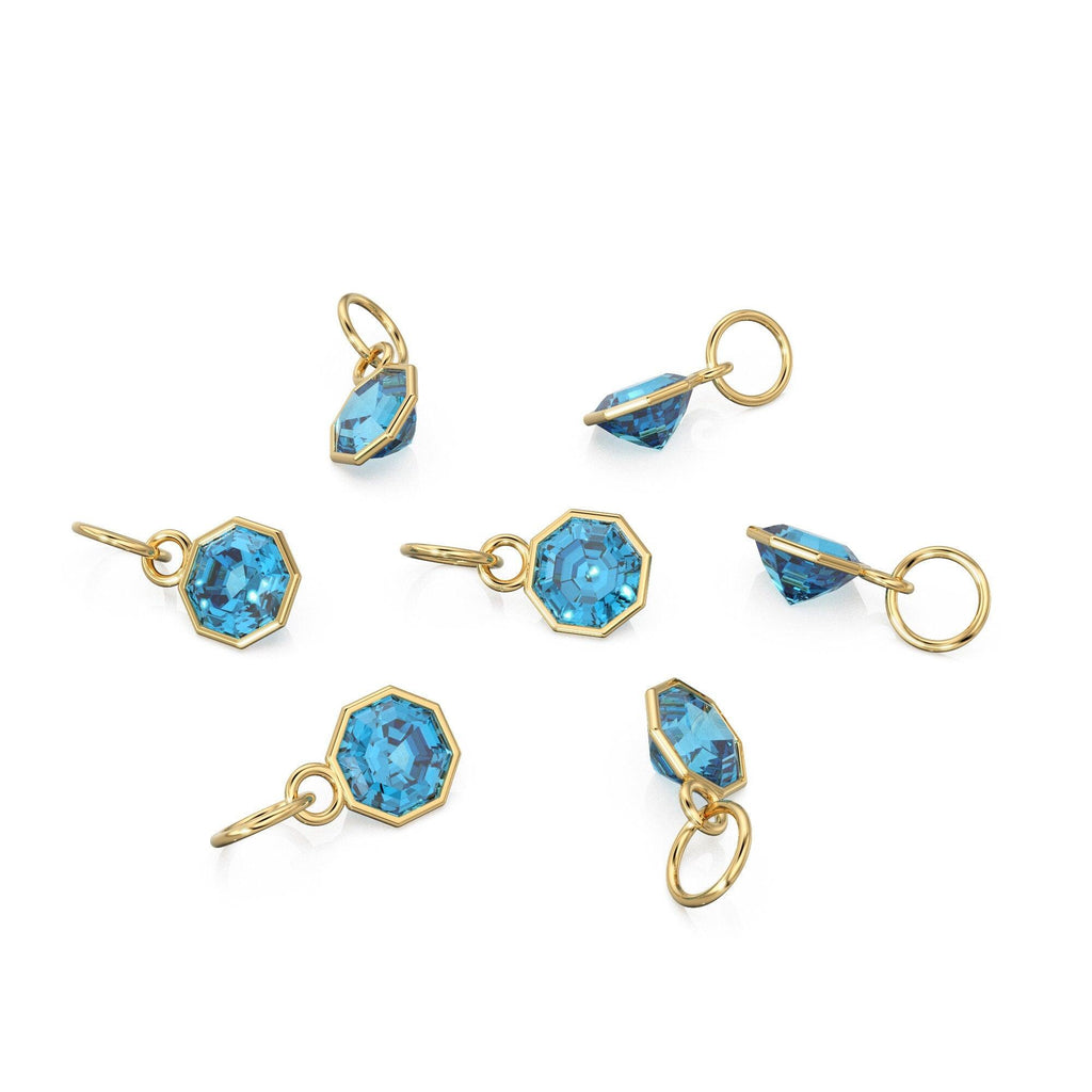 7mm 14k Yellow Solid Gold Swiss Blue Topaz Charm Pendant Bezel Jewelry Finding - Jalvi & Co.