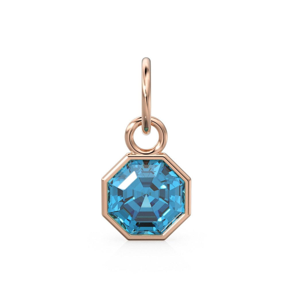 7mm 14k Yellow Solid Gold Swiss Blue Topaz Charm Pendant Bezel Jewelry Finding - Jalvi & Co.