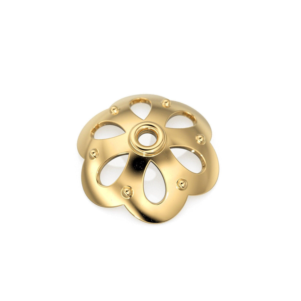 7mm 18k Solid Yellow Gold Simple Flower Cup Bead Cap Finding PAIR (2) - Jalvi & Co.
