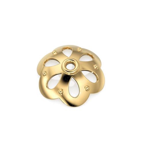 7mm 18k Solid Yellow Gold Simple Flower Cup Bead Cap Finding PAIR (2) - Jalvi & Co.