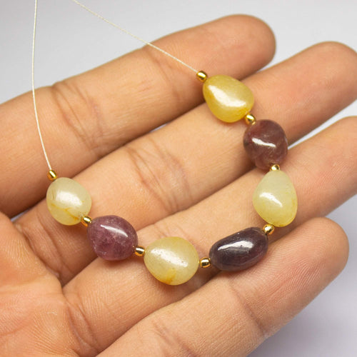 7pc, 10mm 12mm, Untreated Multi Sapphire Smooth Uneven Oval Potato Shape Beads Strand, SApphire Beads - Jalvi & Co.