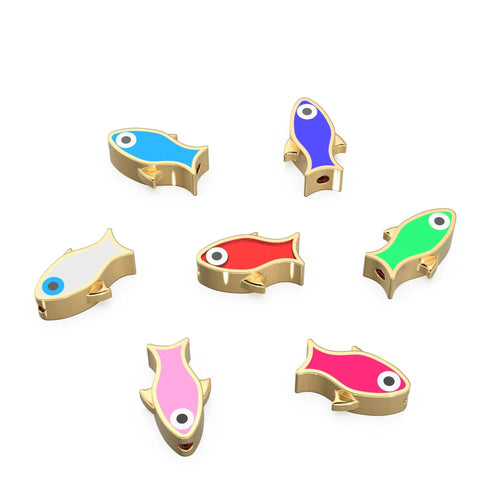 7x12mm Solid Gold Enamel Fish Beads, Connector for Beads, Beads for Spacer Bracelet, Bracelet for Beads, 18k Gold Findings, 14k Aquatic Bead - Jalvi & Co.