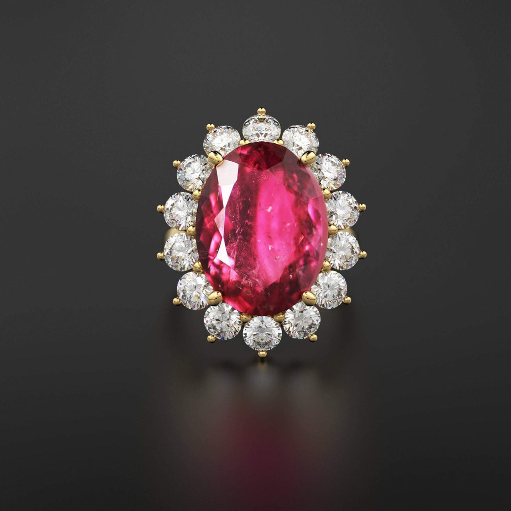 8.1 CTW Genuine Pink Tourmaline Engagement Ring in 14k Gold / Tourmaline Diamond Ring Available in Gold Rose Gold White Gold / Gemstone Ring - Jalvi & Co.