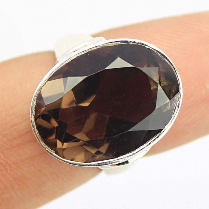 8.14g, Handmade Natural Smoky Quartz Bezel Oval 925 Sterling Silver Ring, Quartz Ring - Jalvi & Co.