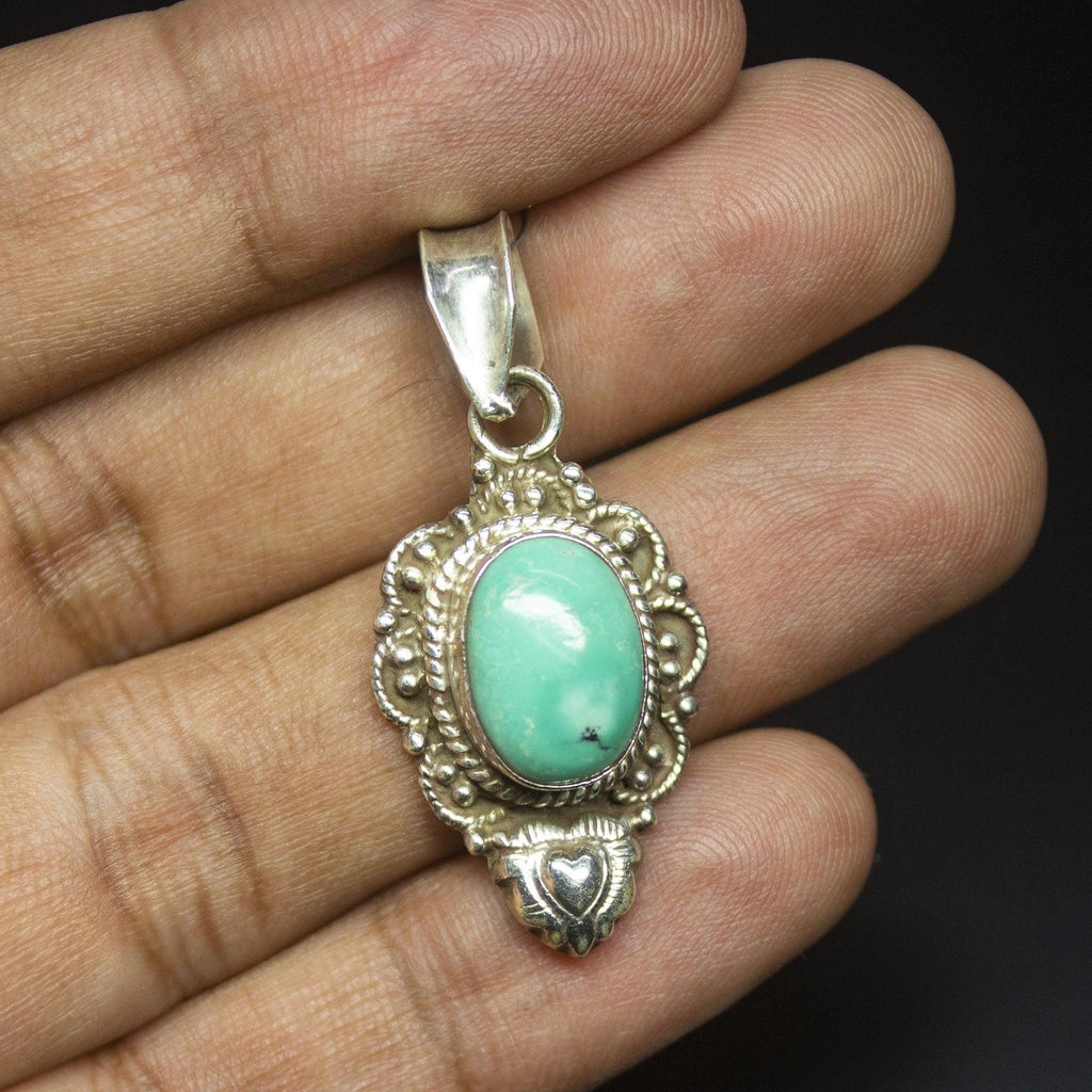 8.1gm Natural Turquoise Oval Shape 925 Sterling Silver Bezel Pendant, Turquoise Pendant - Jalvi & Co.