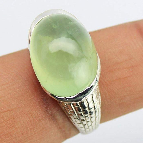 8.37g, Handmade Natural Prehnite Designer Oval 925 Sterling Silver Ring, Prehnite Ring - Jalvi & Co.