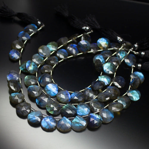 8.5 inch, 14mm, Blue Labradorite Faceted Heart Drop Briolette Beads, Labradorite Beads - Jalvi & Co.