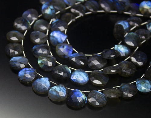 8.5 inch, 14mm, Blue Labradorite Faceted Heart Drop Briolette Beads, Labradorite Beads - Jalvi & Co.