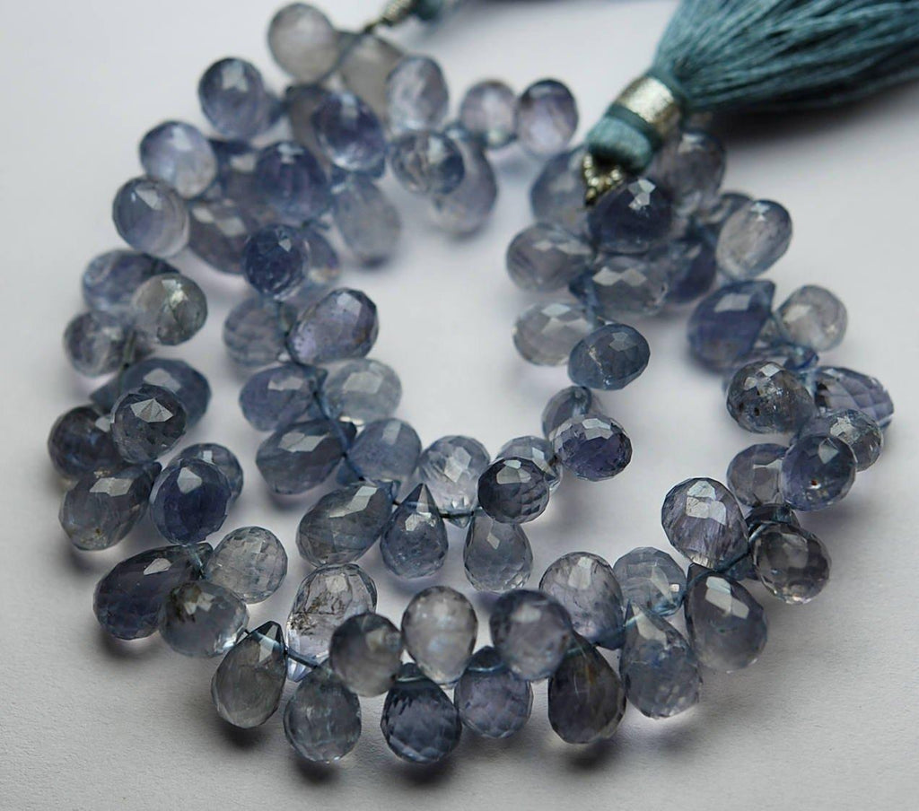 8.5 Inches Strand, Natural Water Sapphire Iolite Faceted Drops Briolettes, 8-9mm Aprx - Jalvi & Co.