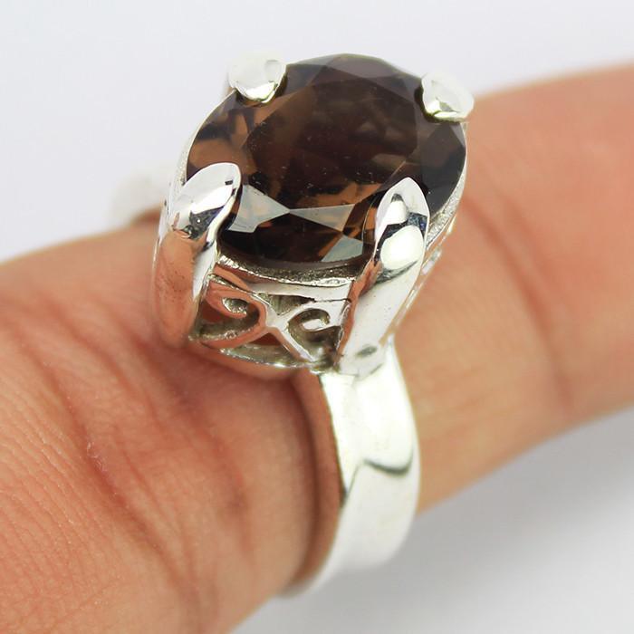 8.5g, Handmade Natural Smoky Quartz Designer 925 Sterling Silver Ring, Quartz Ring - Jalvi & Co.