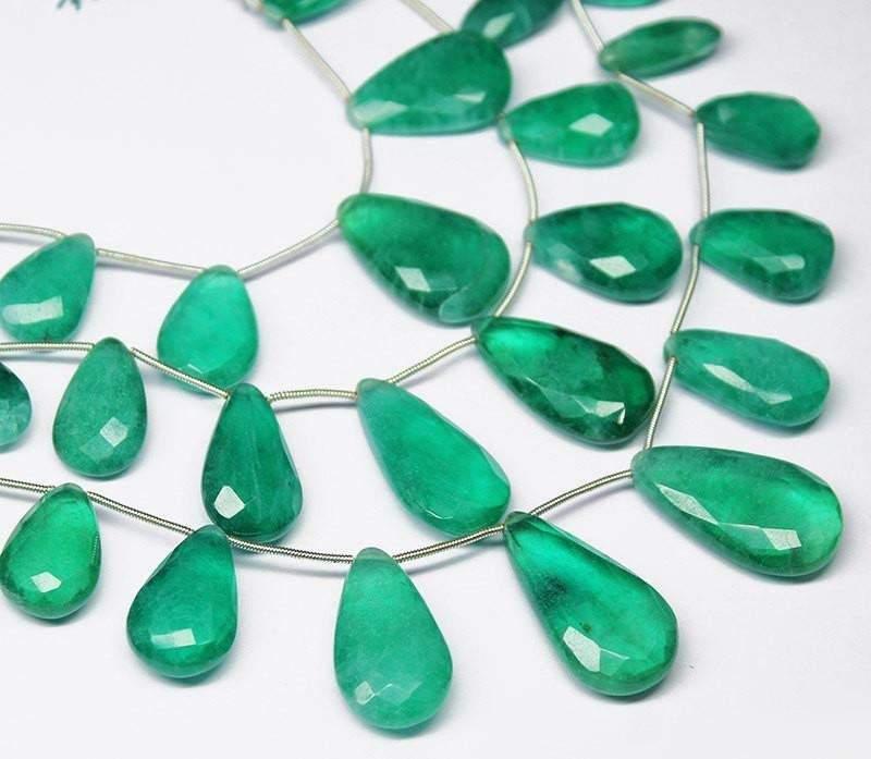 8.5inch, Natural Green Fluorite Faceted Pear Drop Beads, 15-28mm - Jalvi & Co.