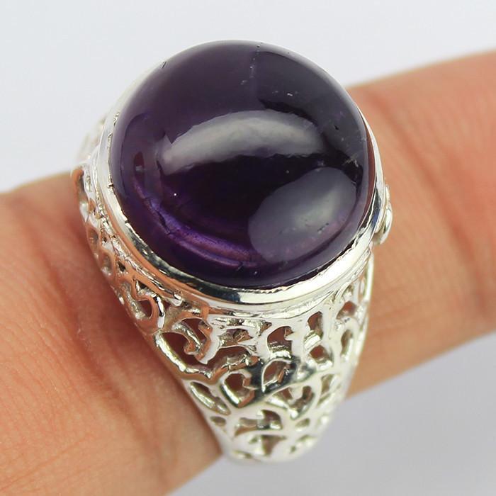 8.70g, Handmade Natural Purple Amethyst Designer Round 925 Sterling Silver Ring, Amethyst Ring - Jalvi & Co.