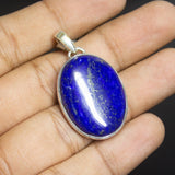 8.70gm Lapis Lazuli Plain Oval Cabochon Shape 925 Sterling Silver Bezel Pendant