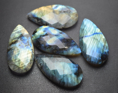8 Beads,Super Finest Blue Flash Labradorite Faceted Pear Shape Briolettes Size 20X40mm - Jalvi & Co.