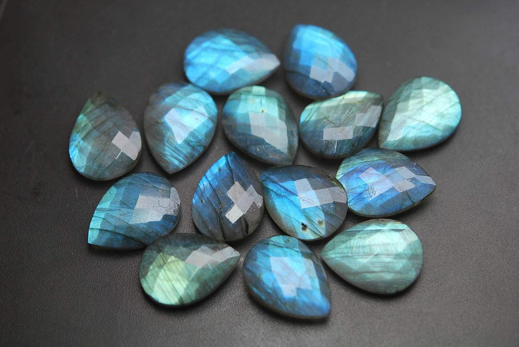 8 Beads,Super Finest Blue Flash Labradorite Faceted Pear Shape Briolettes Size 20X40mm - Jalvi & Co.