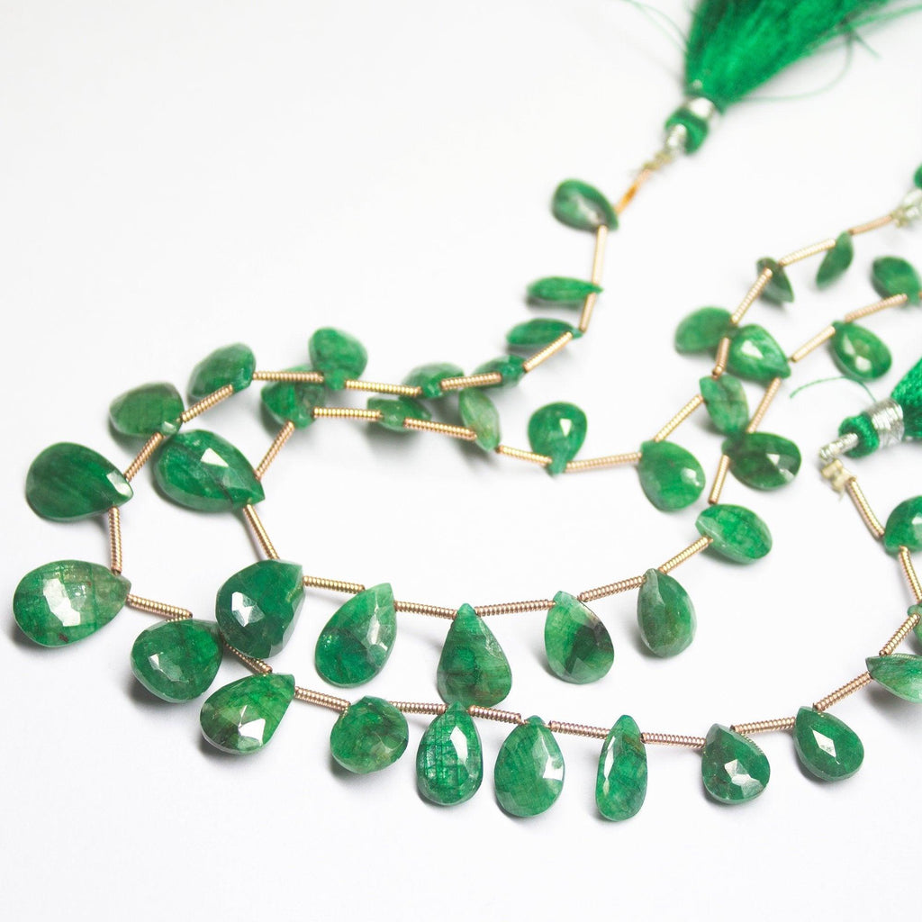 8" Full Strand Natural Green Emerald Faceted Pear Drop Briolette Beads Size 8-13mm - Jalvi & Co.