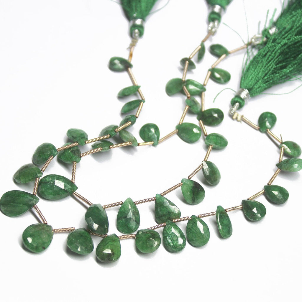 8" Full Strand Natural Green Emerald Faceted Pear Drop Briolette Beads Size 8-13mm - Jalvi & Co.