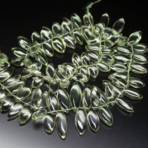 8 inch, 10-14mm, Green Amethyst Smooth Marquise Gemstone Beads, Amethyst Beads - Jalvi & Co.