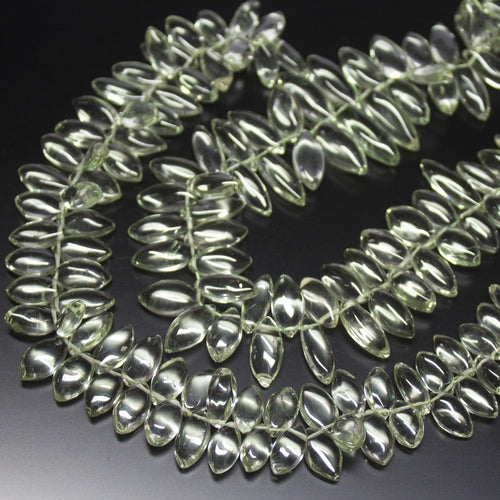 8 inch, 10-14mm, Green Amethyst Smooth Marquise Gemstone Beads, Amethyst Beads - Jalvi & Co.