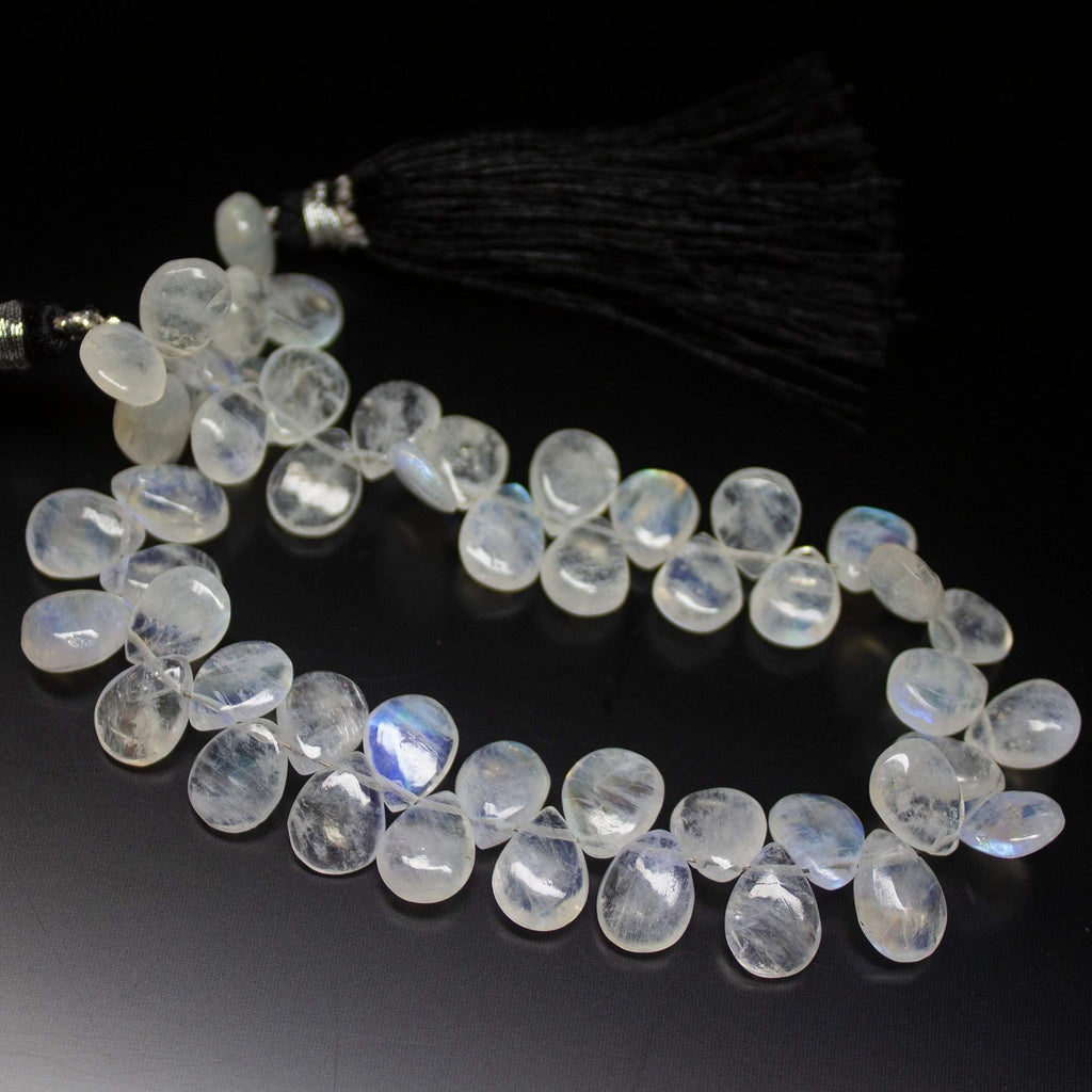 8 inch, 10mm, Blue Rainbow Moonstone Smooth Pear Drop Briolette Beads, Rainbow Moonstone Beads - Jalvi & Co.