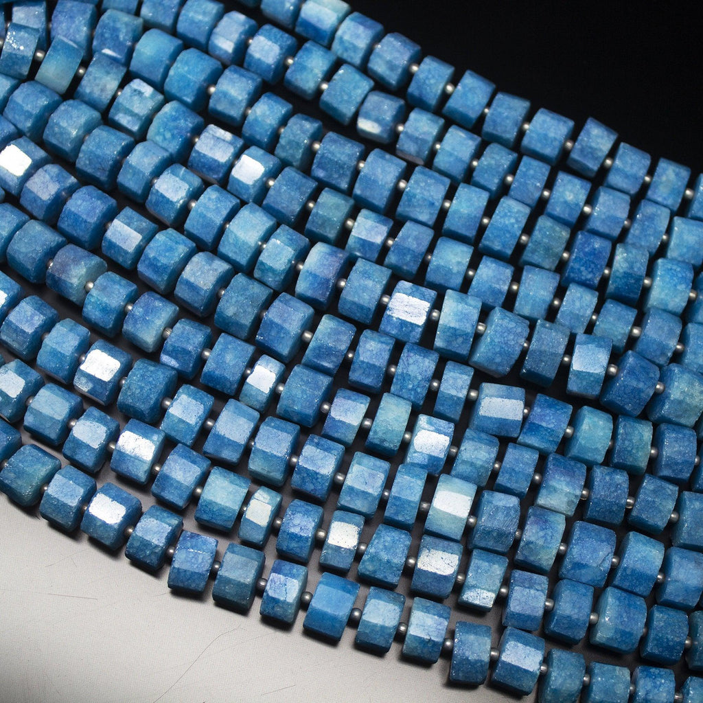 8 inch, 10mm, Coated Blue Moonstone Step Cut Round Wheel Shape Gemstone Beads Strand, Moonstone Beads - Jalvi & Co.
