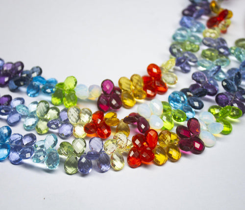 8 inch, 10mm, Multi Color Quartz Faceted Pear Drop Briolette Beads, Quartz Beads - Jalvi & Co.