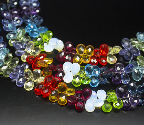 8 inch, 10mm, Multi Color Quartz Faceted Pear Drop Briolette Beads, Quartz Beads - Jalvi & Co.