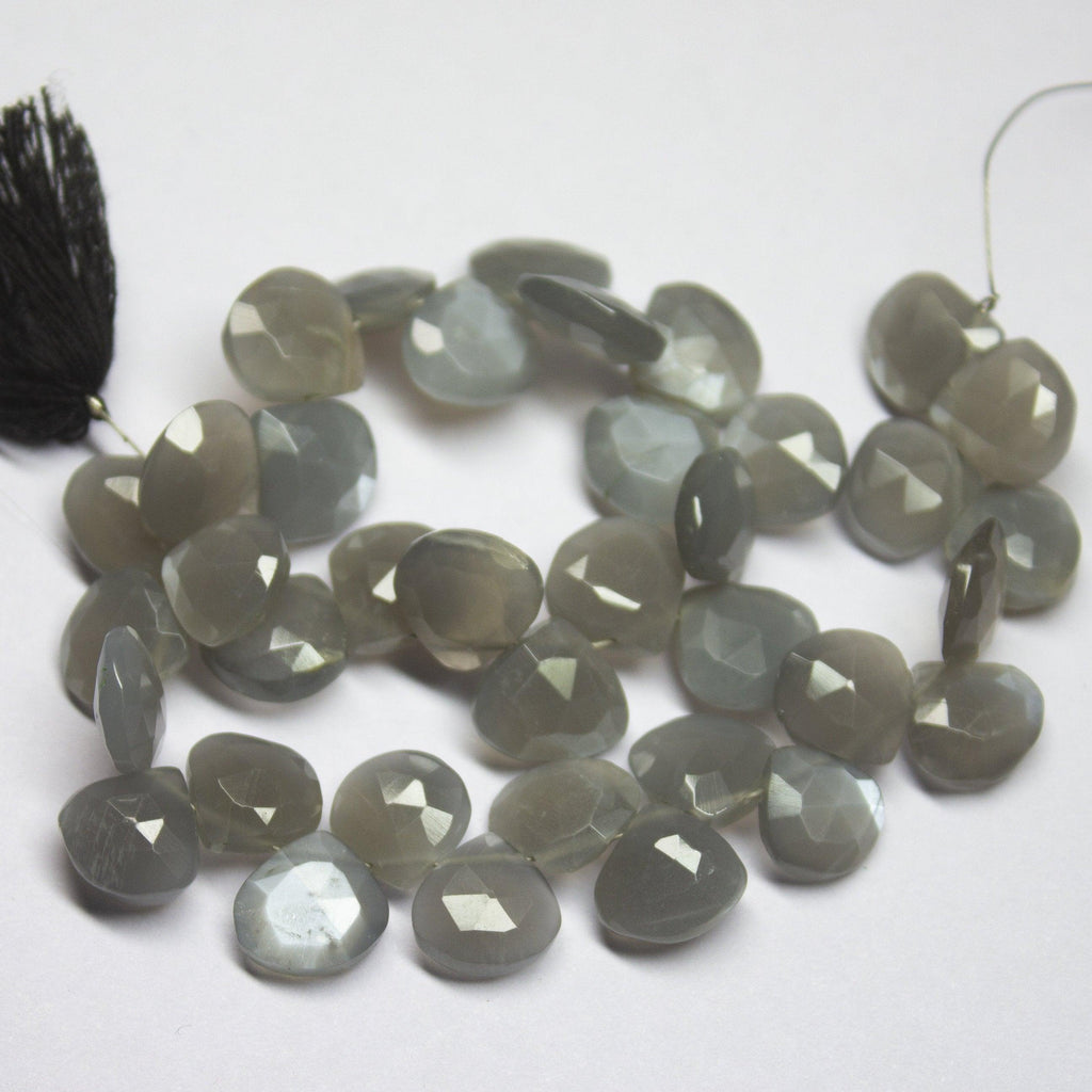 8 inch, 10mm, Natural Grey Moonstone Faceted Heart Drop Briolette Loose Gemstone Beads, Moonstone Beads, Moonstone Briolette - Jalvi & Co.