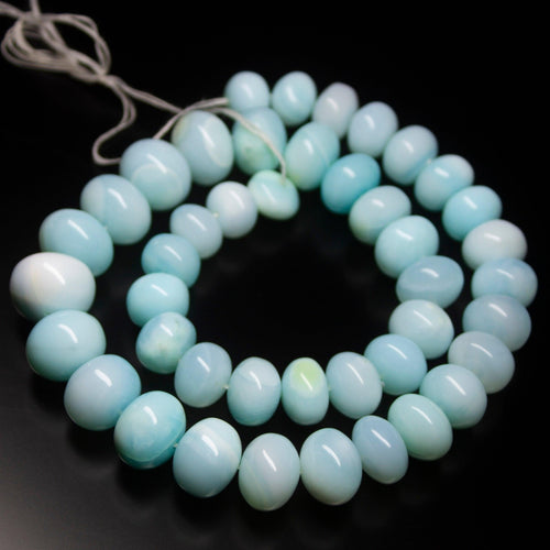 8 inch, 11-15mm, Peruvian Blue Opal Smooth Polished Rondelle Loose Gemstone Beads, Opal Beads - Jalvi & Co.