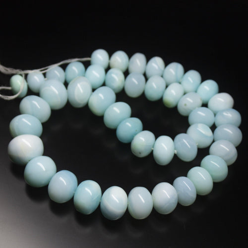 8 inch, 11-15mm, Peruvian Blue Opal Smooth Polished Rondelle Loose Gemstone Beads, Opal Beads - Jalvi & Co.