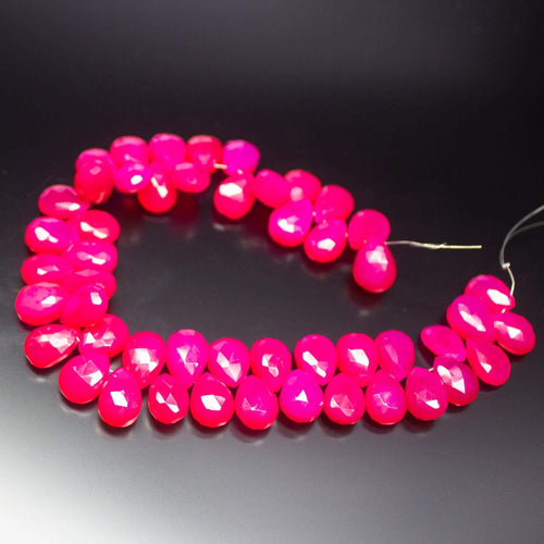 8 inch, 11mm 12mm, Natural Hot Pink Chalcedony Pear Drop Briolette Shape Beads, Chalcedony Bead - Jalvi & Co.