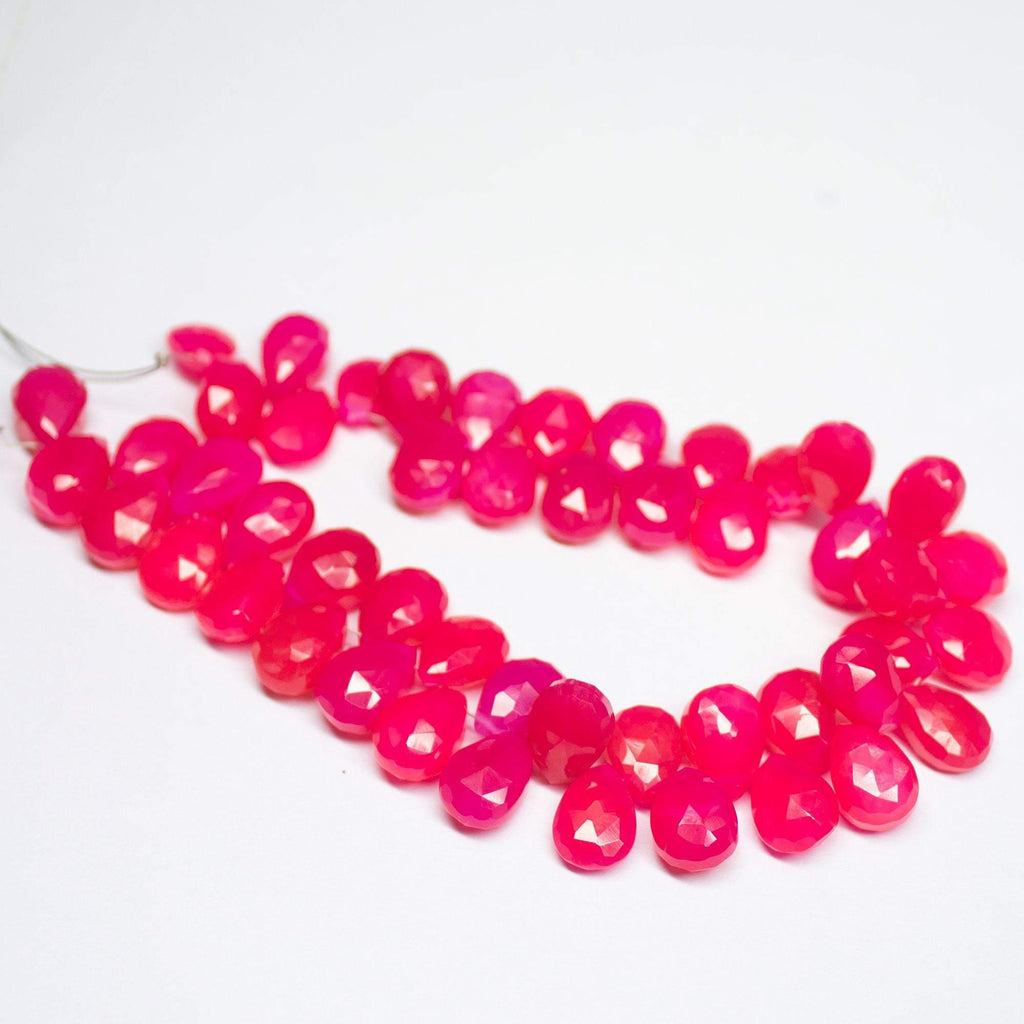 8 inch, 11mm 12mm, Natural Hot Pink Chalcedony Pear Drop Briolette Shape Beads, Chalcedony Bead - Jalvi & Co.