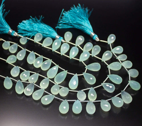 8 inch, 12-17mm, Natural Aqua Chalcedony Faceted Teardrop Briolette Beads, Chalcedony Beads - Jalvi & Co.