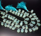8 inch, 12-17mm, Natural Aqua Chalcedony Faceted Teardrop Briolette Beads, Chalcedony Beads