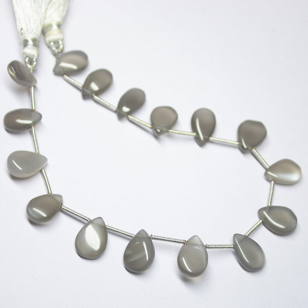 8 inch, 12mm, Natural Grey Moonstone Smooth Pear Drop Briolette Shape Gemstone Beads - Jalvi & Co.