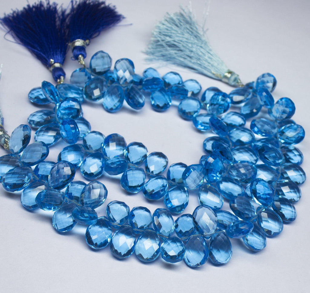 8 inch, 14mm, Blue Quartz Faceted Pear Drop Briolette Beads, Quartz Beads - Jalvi & Co.