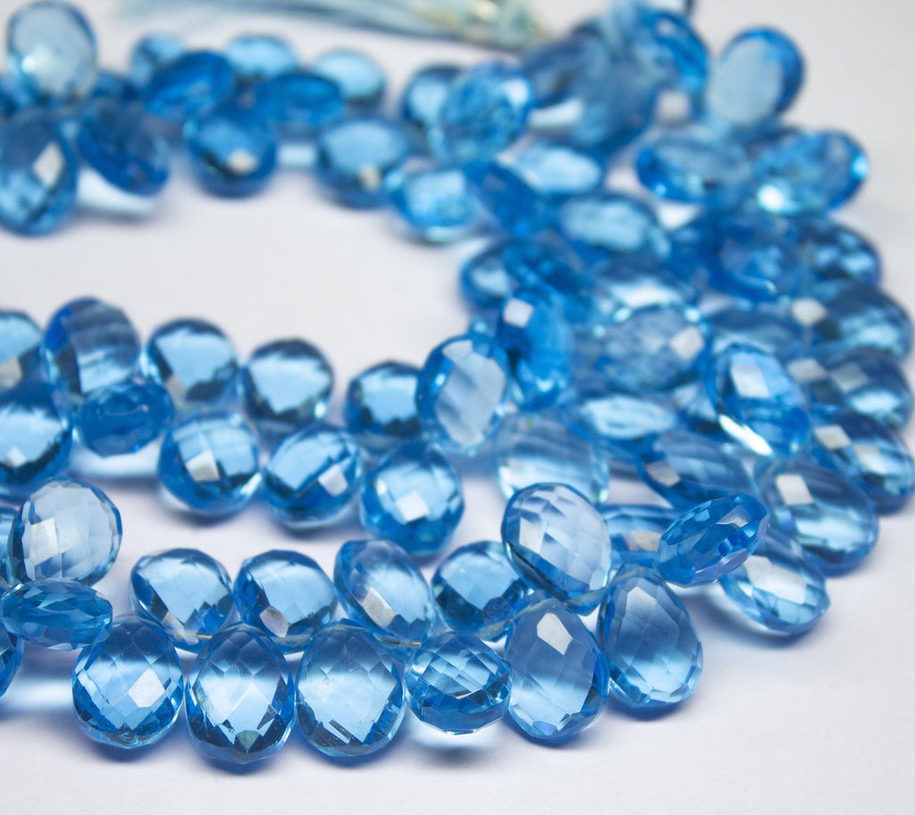 8 inch, 14mm, Blue Quartz Faceted Pear Drop Briolette Beads, Quartz Beads - Jalvi & Co.