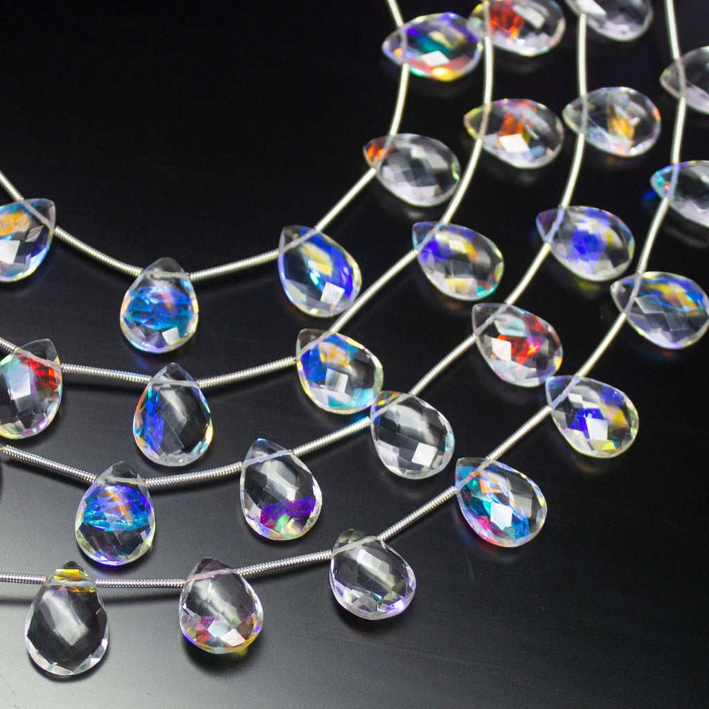 8 inch, 14mm, Rainbow Quartz Faceted Pear Drops Briolette Shape Loose Beads, Quartz Beads - Jalvi & Co.