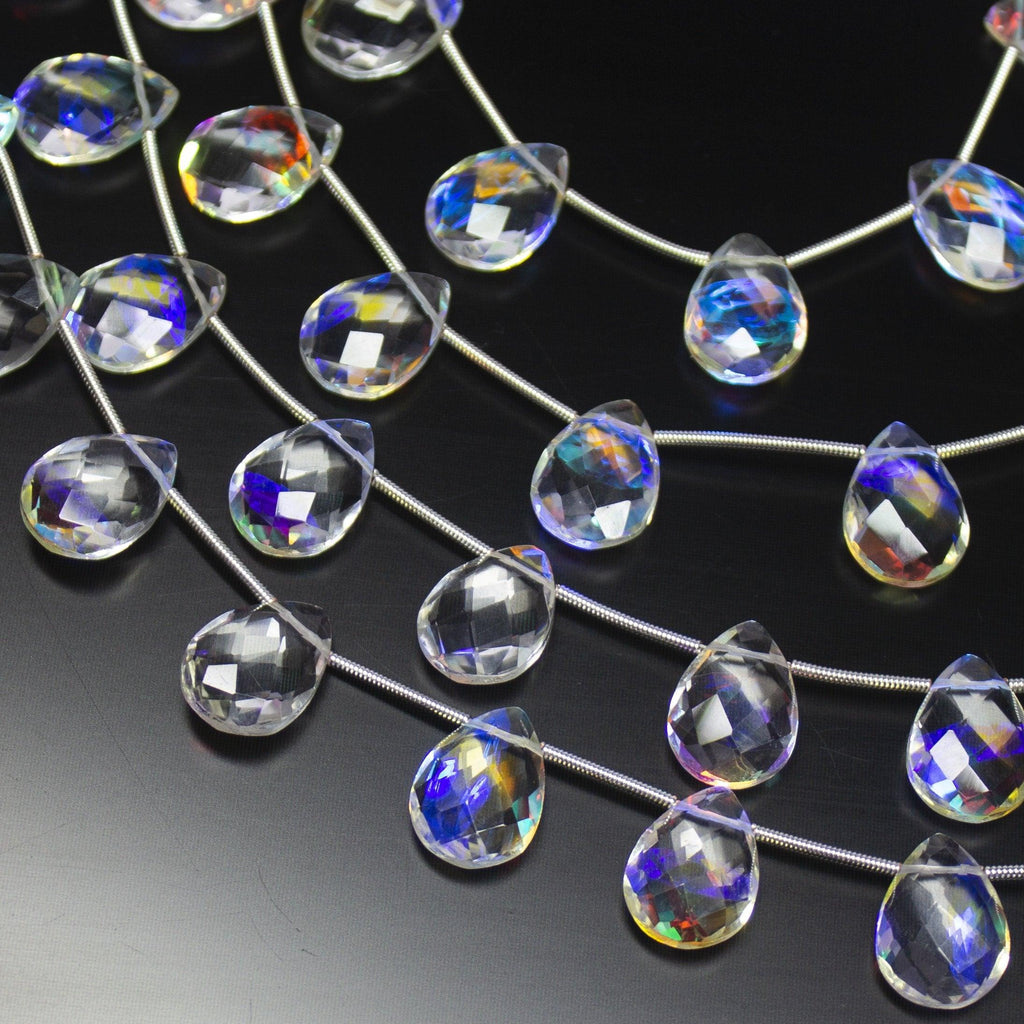 8 inch, 14mm, Rainbow Quartz Faceted Pear Drops Briolette Shape Loose Beads, Quartz Beads - Jalvi & Co.