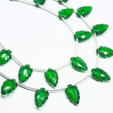 8 inch, 16mm, Green Quartz Carved Leaf Drops Briolette Shape Loose Beads, Quartz Beads