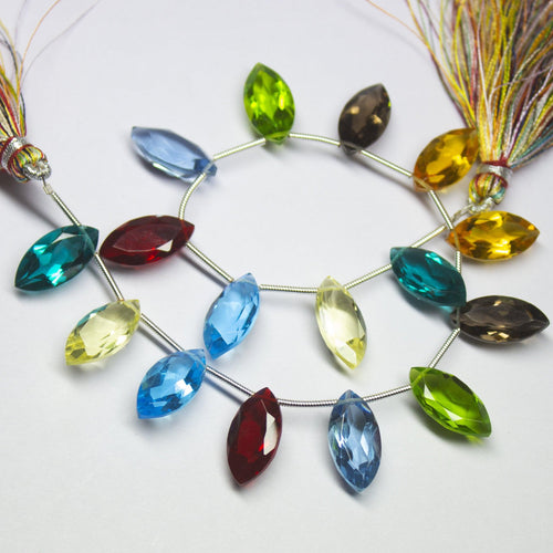 8 inch, 16x8mm, Natural Multi Color Quartz Faceted Marquise Briolette Beads, Quartz Beads - Jalvi & Co.