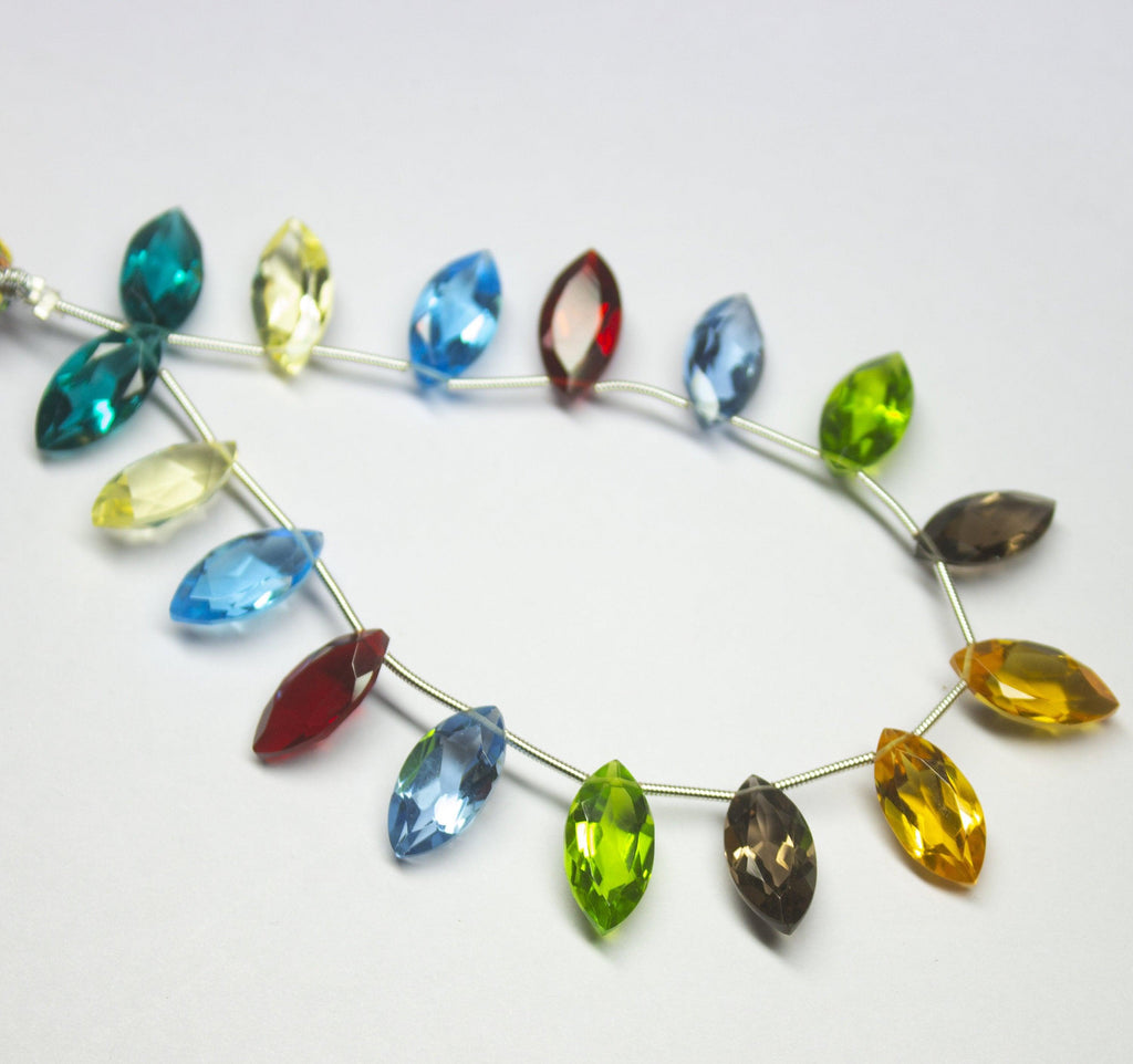 8 inch, 16x8mm, Natural Multi Color Quartz Faceted Marquise Briolette Beads, Quartz Beads - Jalvi & Co.