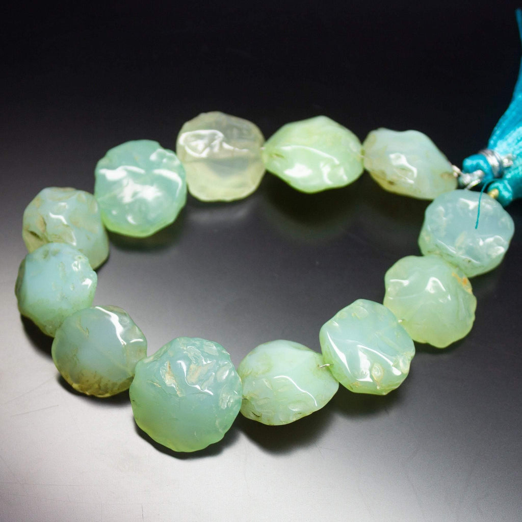 8 inch, 17mm 21mm, Natural Aqua Chalcedony Round Hammered Coin Shape Beads, Chalcedony Bead - Jalvi & Co.