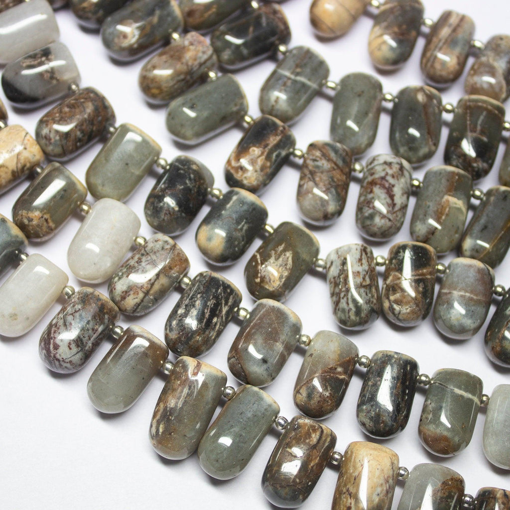 8 inch, 17mm, Moss Agate Smooth Bullet Shape Briolette Gemstone Beads Strand, Agate Beads - Jalvi & Co.